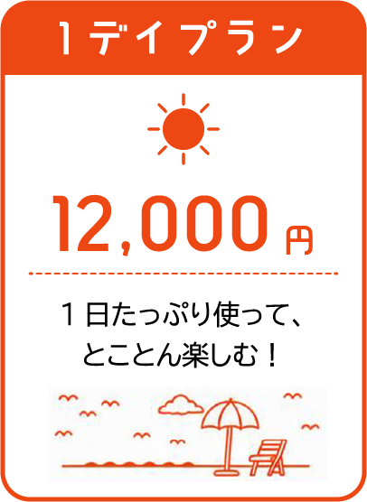 1デイプラン12000円1日たっぷり使って、とことん楽しむ